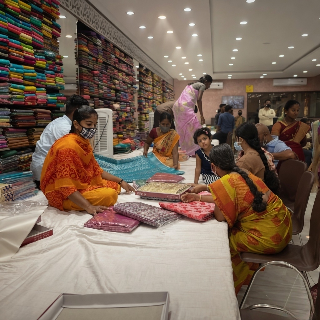 Soft Silk Sarees organized by colors at our store