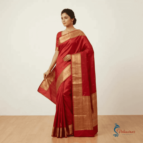 Royal Red Kanchipuram Pure Silk Handloom Saree with Rich Traditional Gold Zari Border