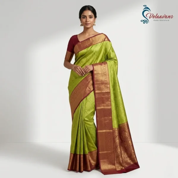 Radiant Lime Green Zari Border Fancy Silk Saree