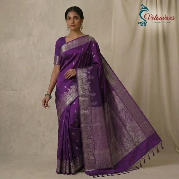 Royal Purple Silver Zari Floral Soft Silk Saree